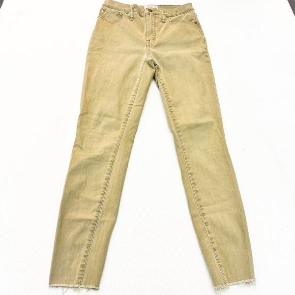 Madewell 9" High-Rise Skinny Green Khaki Denim Jeans Raw Hem Size 28 - Picture 2 of 10